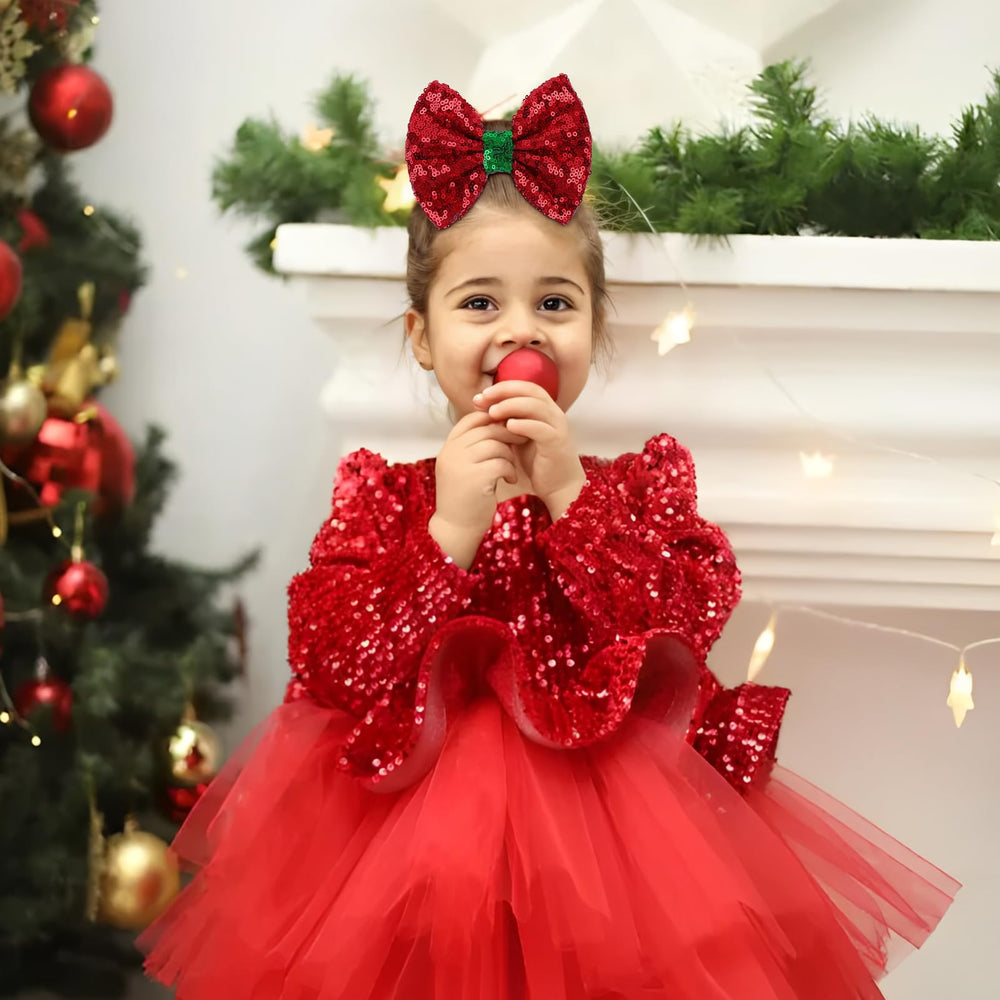 Lanmerry Christmas sequin bow clip white for adorable holiday styling