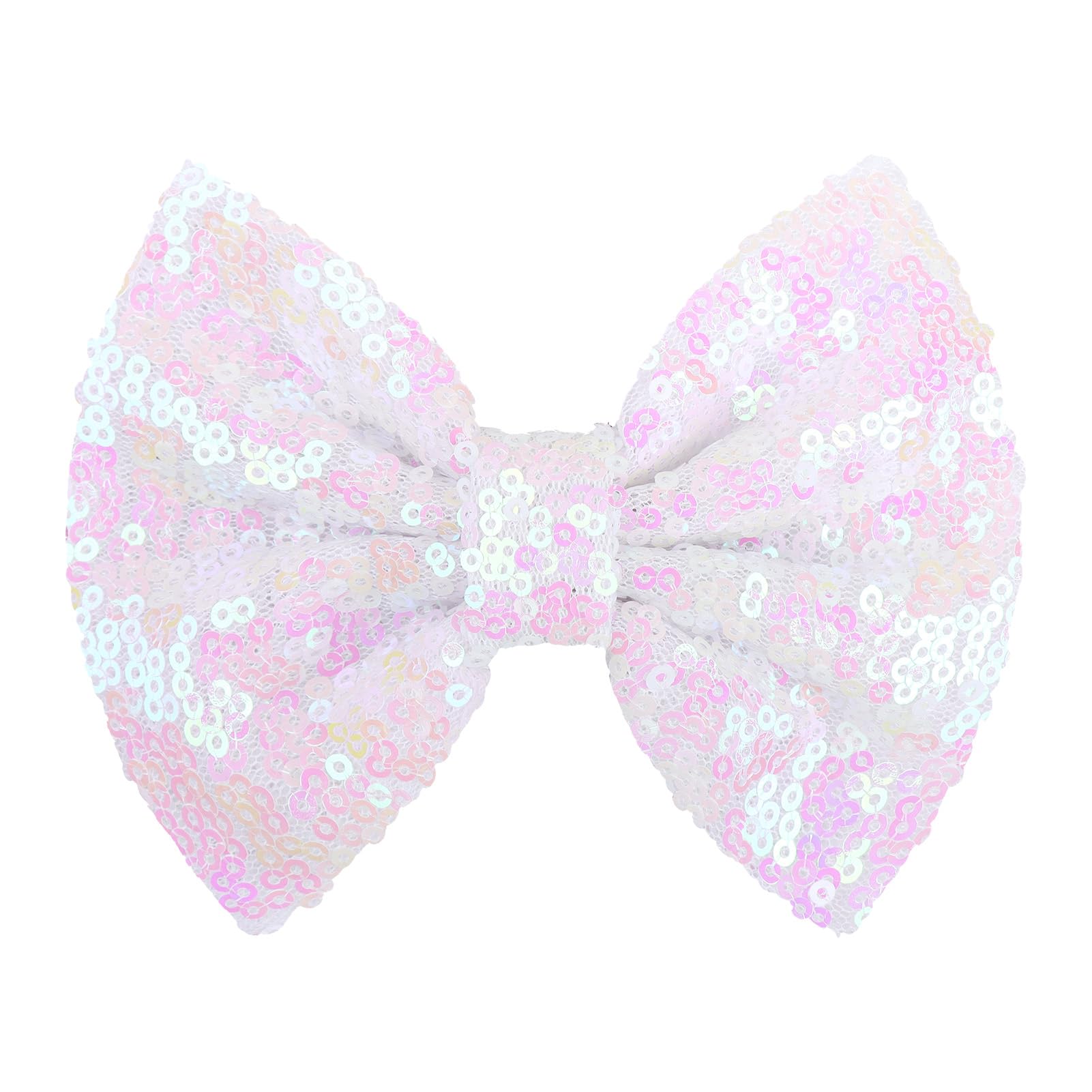 Lanmerry hair bow clip white sequin closeup adds sparkling detail for special occasions.