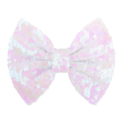 Lanmerry hair bow clip white sequin closeup adds sparkling detail for special occasions.