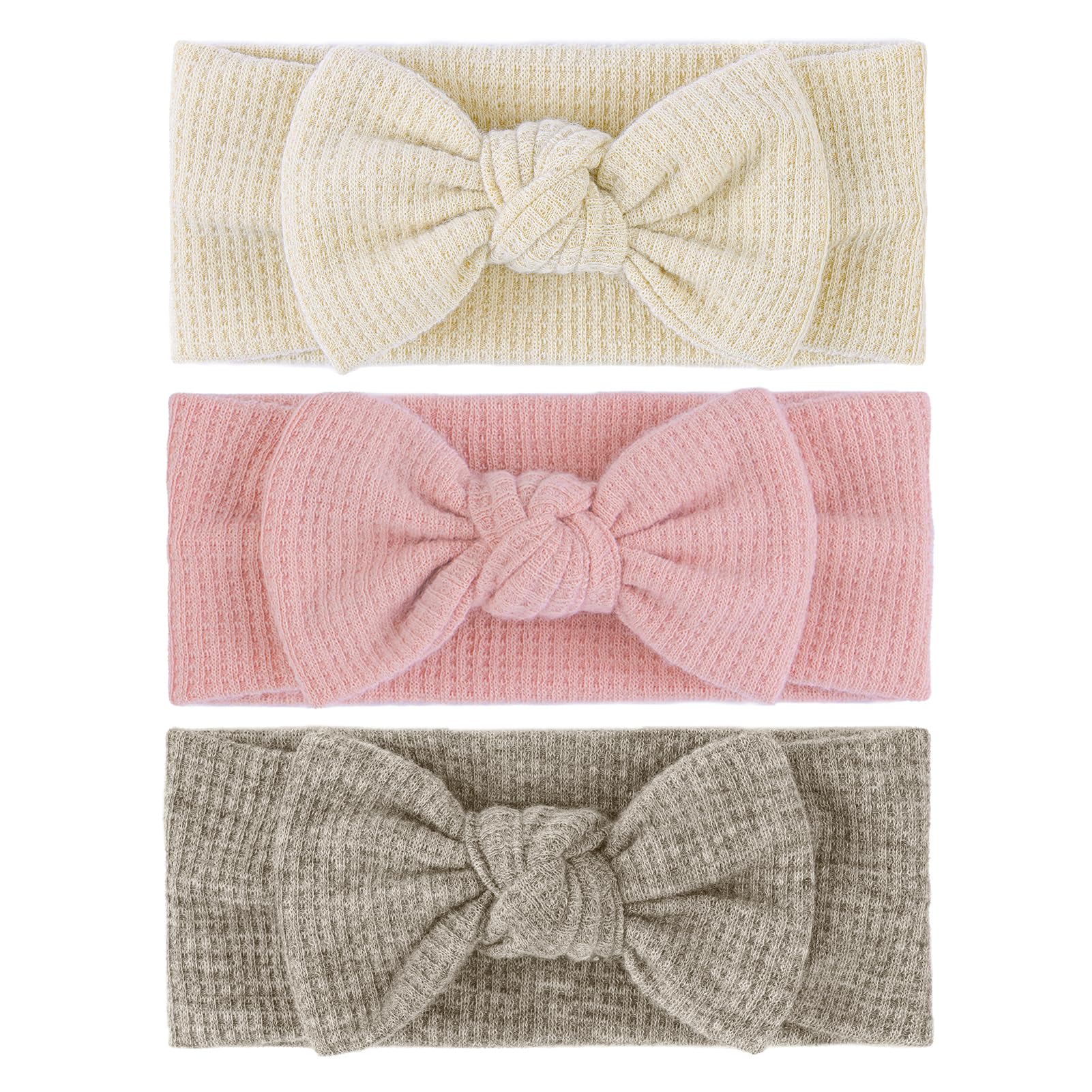 Lanmerry hairband with bows beige close-up shows soft waffle fabric for gentle wear