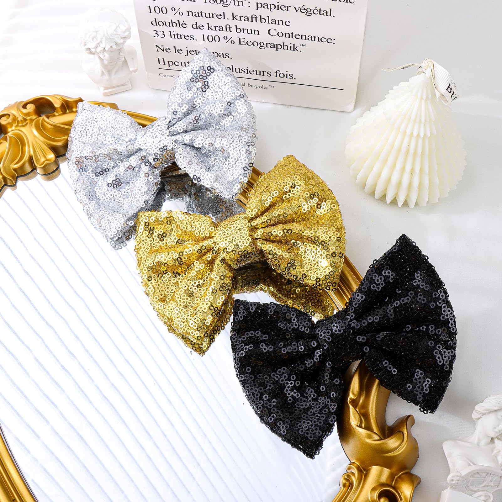 Lanmerry Handmade Sequin Bow Pack 3 highlights craftsmanship and variety.