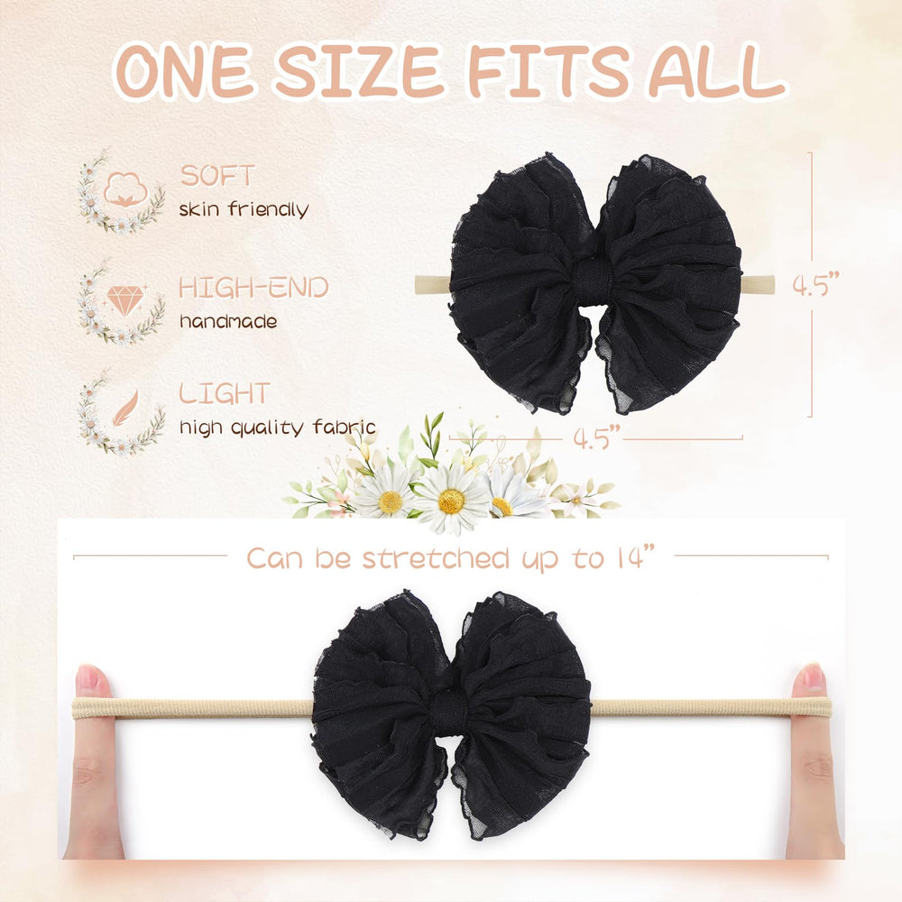 Lanmerry headband close-up shows textured ruffle bow material.