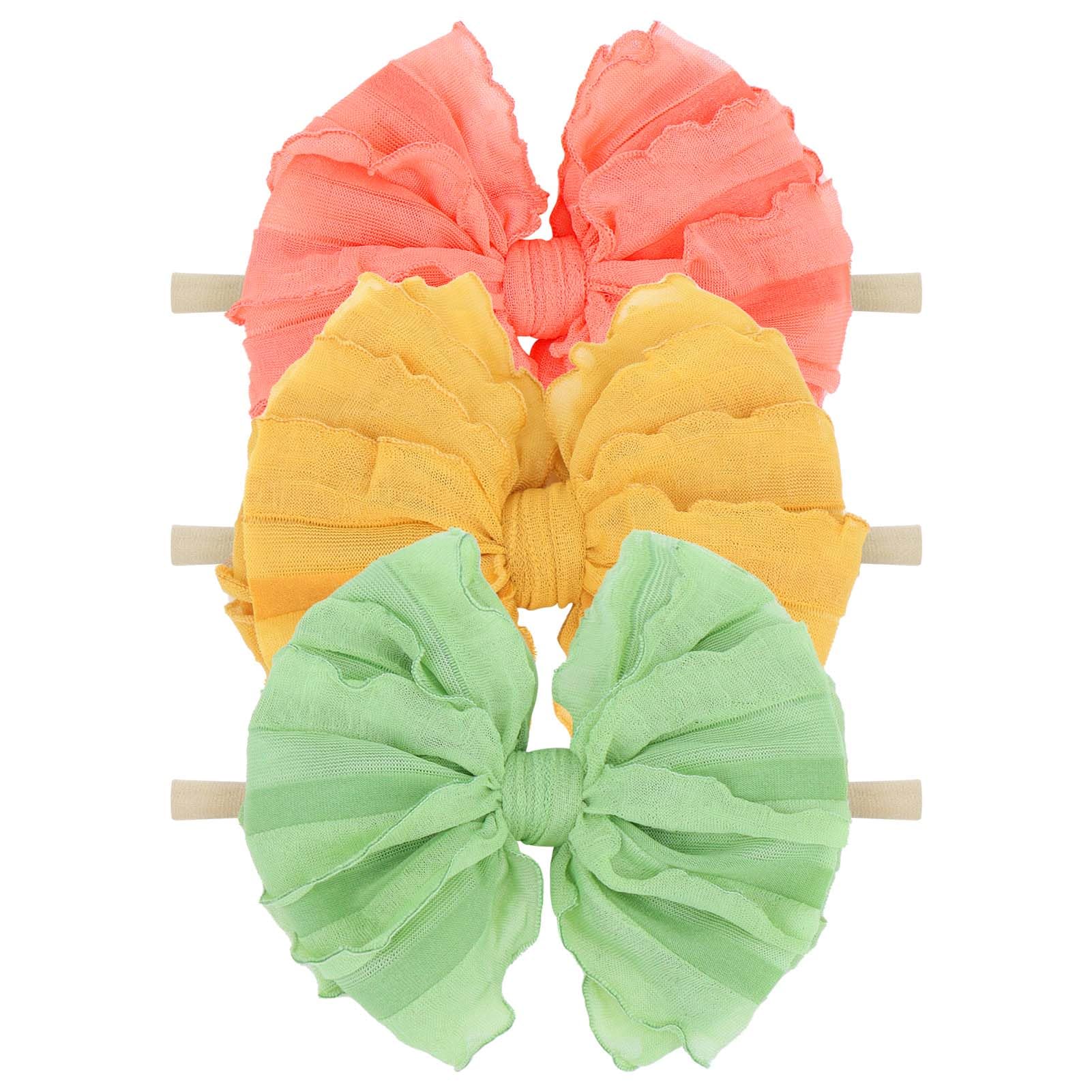 Lanmerry lace big bows headband in yellow; soft, stretchy fit for babies
