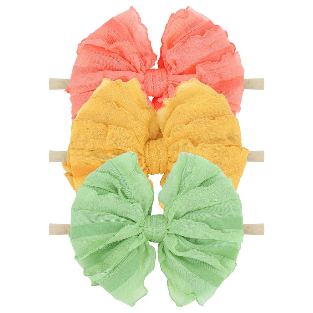 Lanmerry lace big bows headband in yellow; soft, stretchy fit for babies