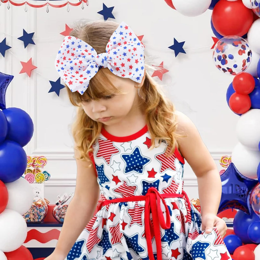 Lanmerry patriotic headbands for newborns showcase red, white, blue styling.