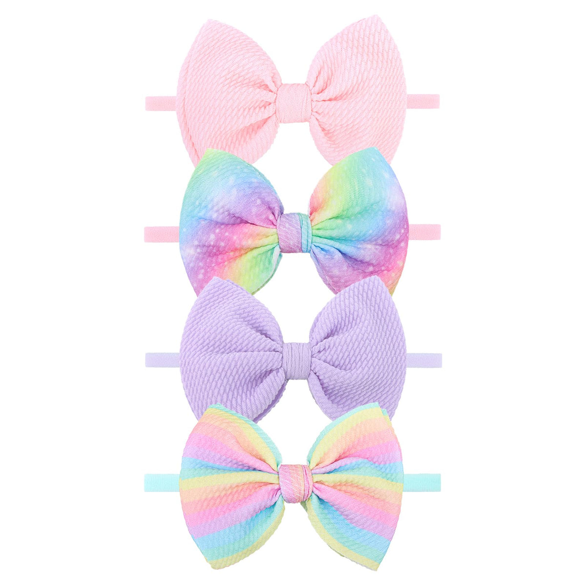 Lanmerry Rainbow Hair Bow in soft fabric for gentle daily wear.