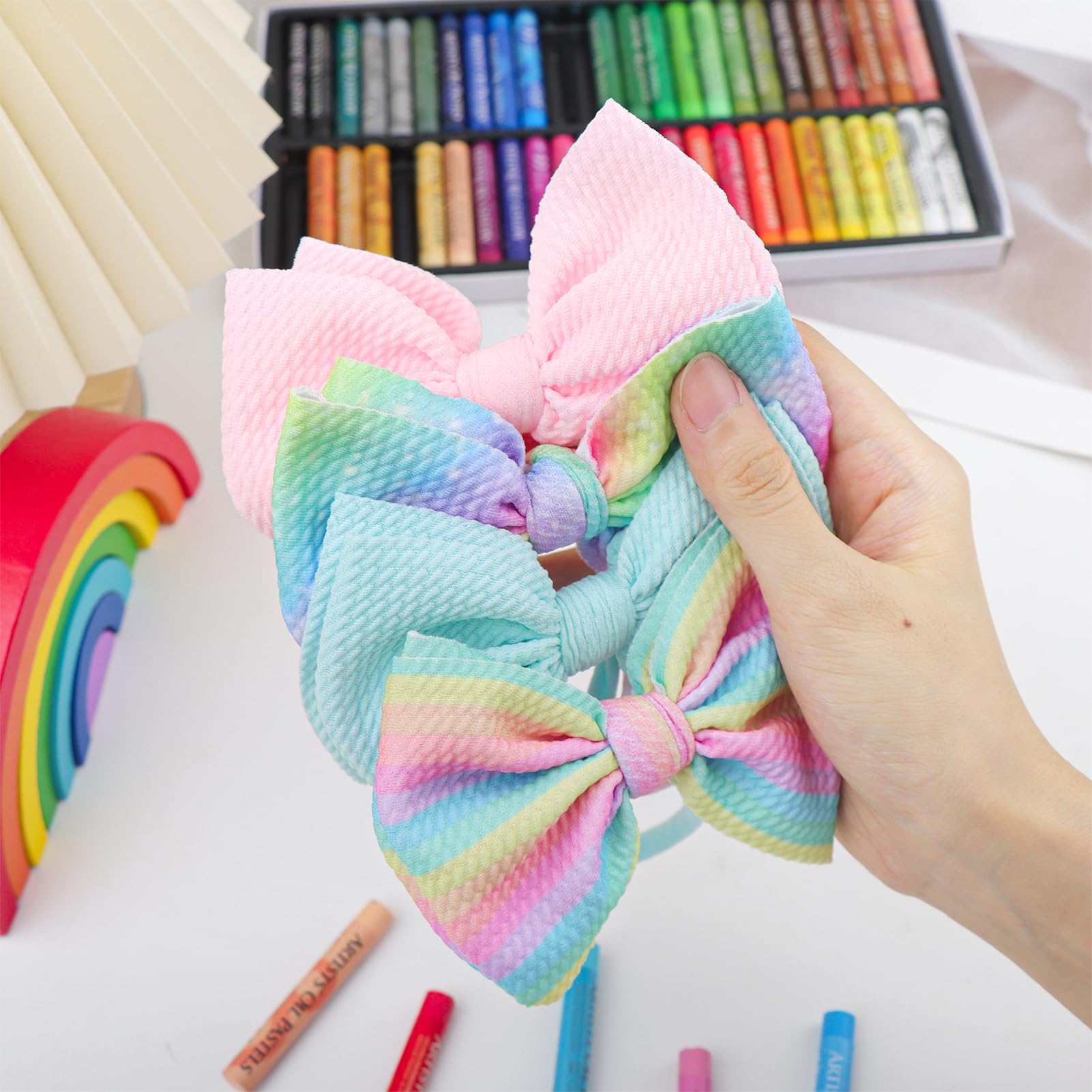 Lanmerry Rainbow Hair Bows secure fit headband stays in place during play