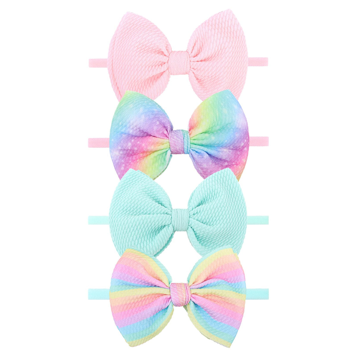 Lanmerry Rainbow Hair Bows set4 baby closeup adds playful rainbow styling