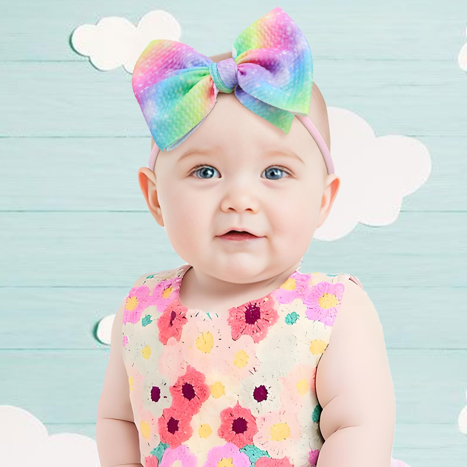 Lanmerry Rainbow Hair Bows soft waffle fabric suited for delicate baby hair