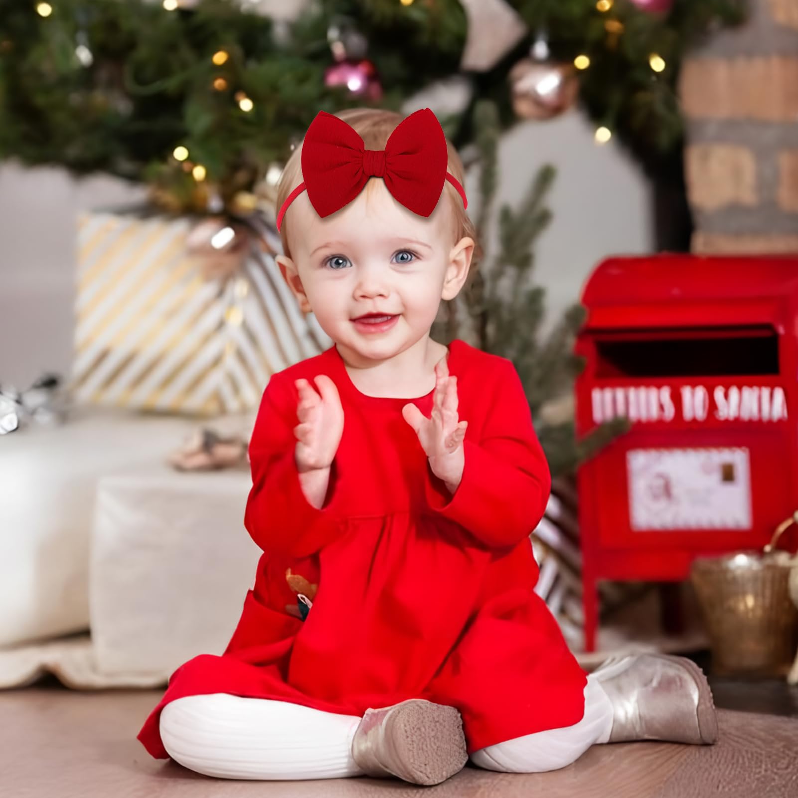 Lanmerry red hair bow on nylon headband provides secure fit for toddlers.