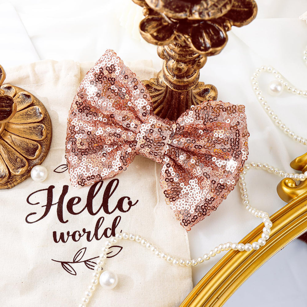 Lanmerry rose gold bow worn for festive looks and photos