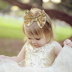 Lanmerry sequin bow pink-gold alligator clip keeps hair neat during activities
