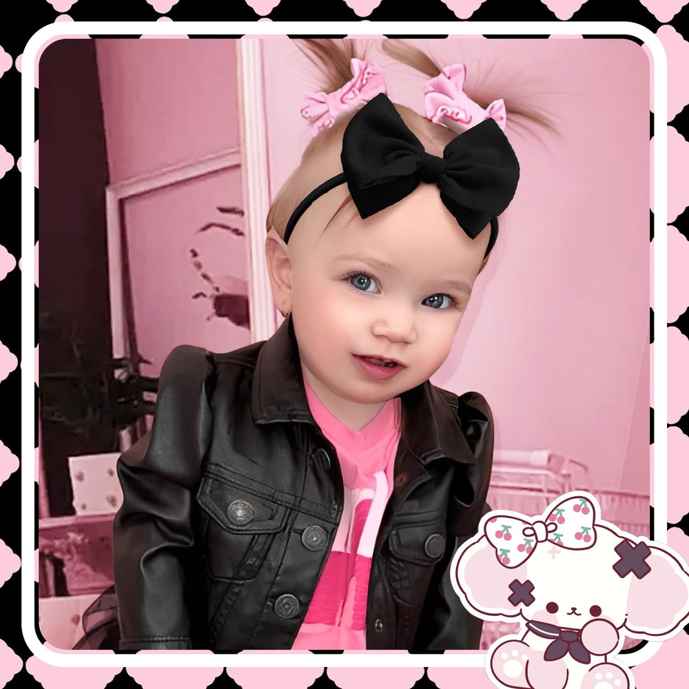 Lanmerry white baby bow headband on nylon band for gentle non-slip fit.