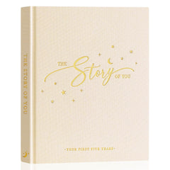 Lanpn baby memory book cover with gold foil and linen texture for heirloom quality