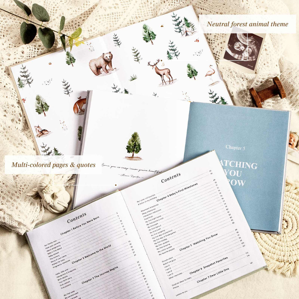 Lanpn baby memory book woodland doodles page showcasing cute icons for engaging memories