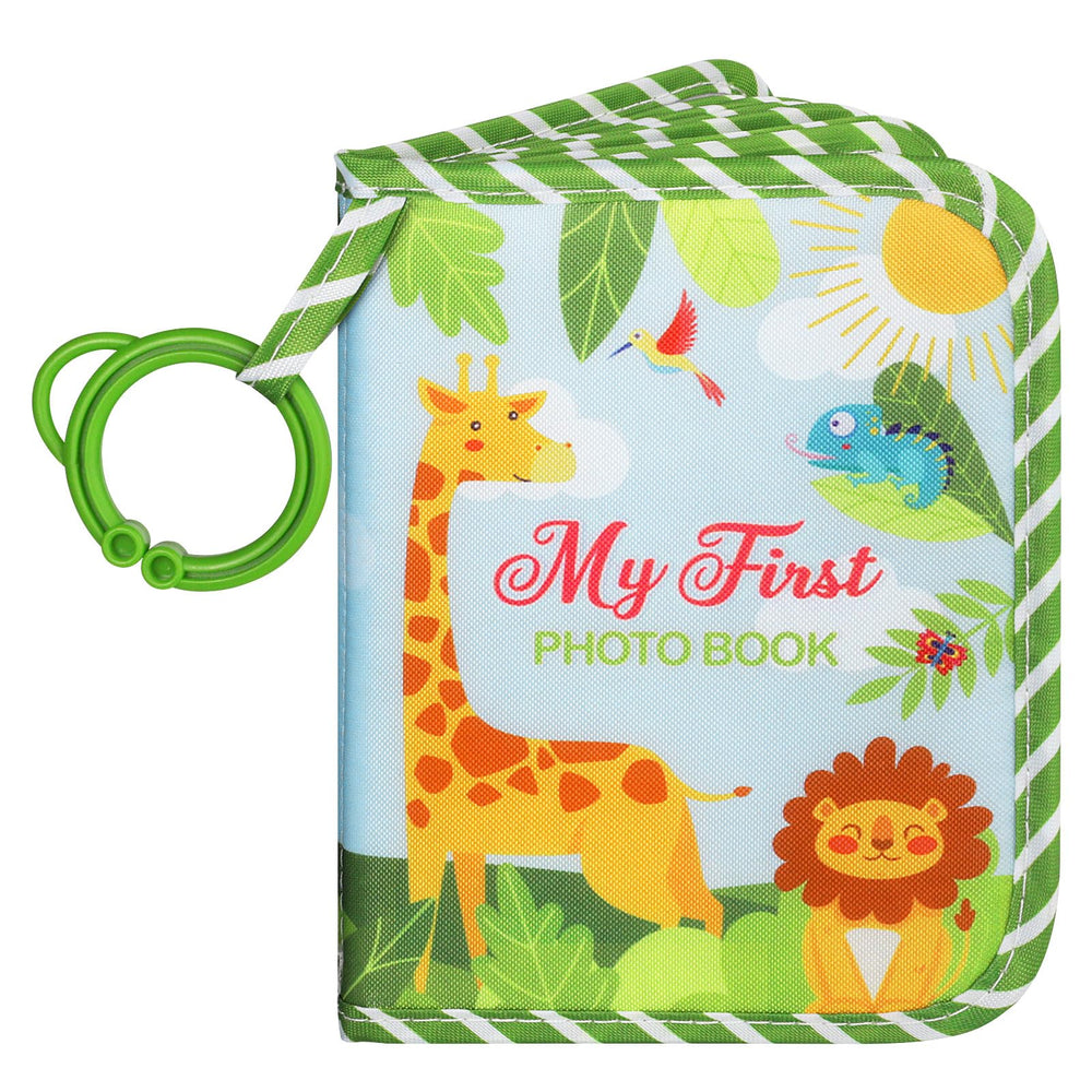 Lanpn baby photo album front cover with soft fabric and animal motif for memories.