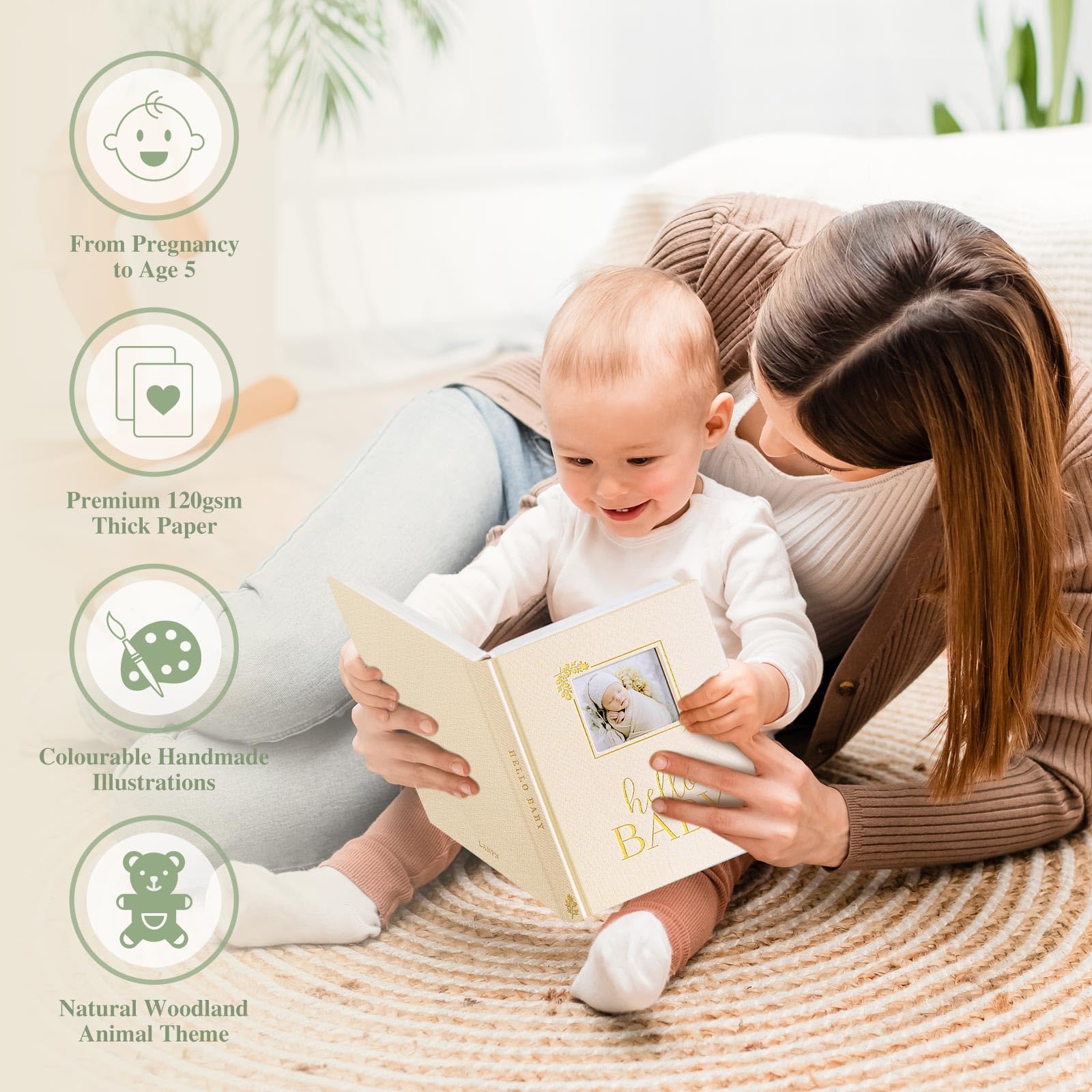 Lanpn Hello Baby Memory Book compact 9.3 by 7.8 inches fits shelves.