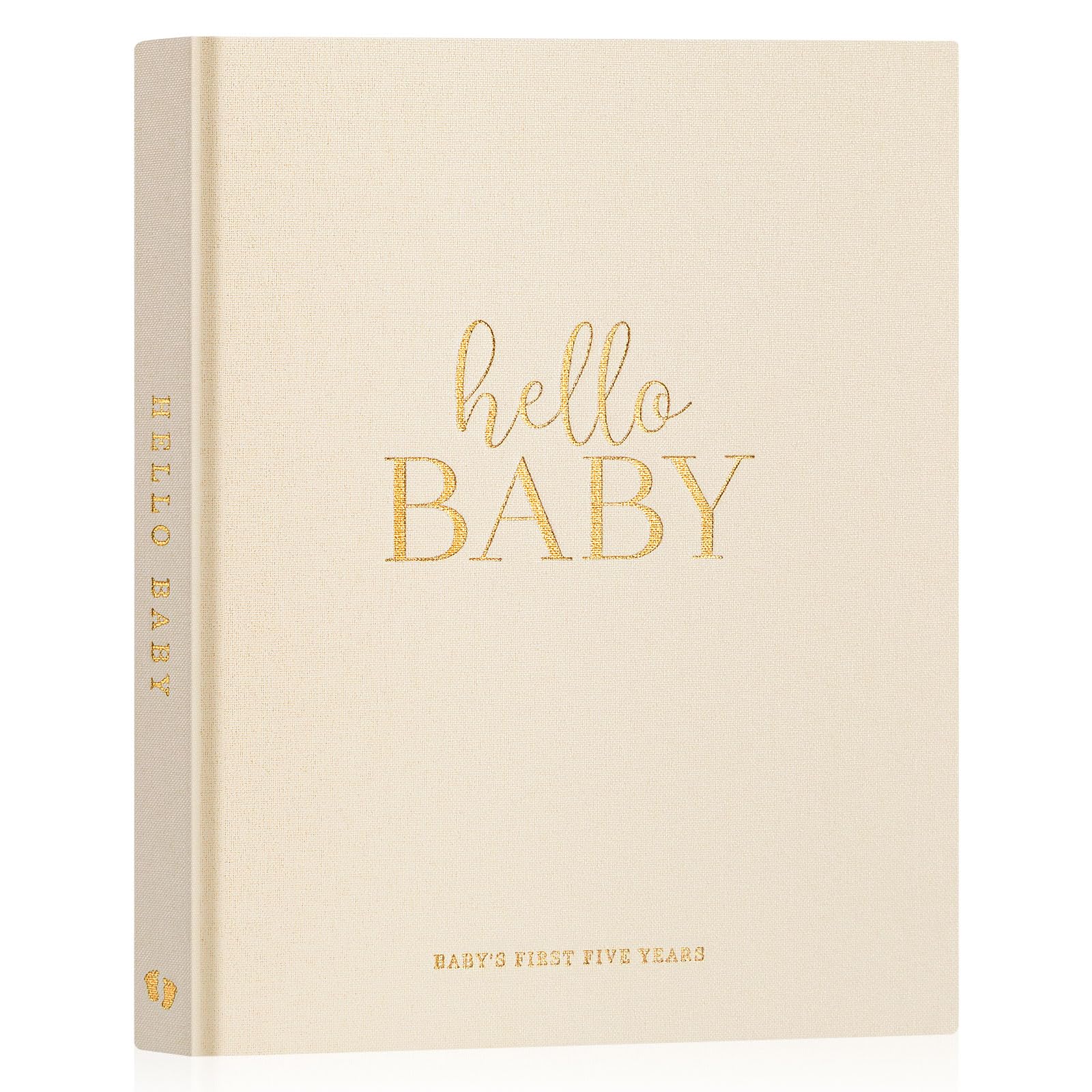 Lanpn Hello Baby memory book cover in linen hardcover for long-lasting keepsake.