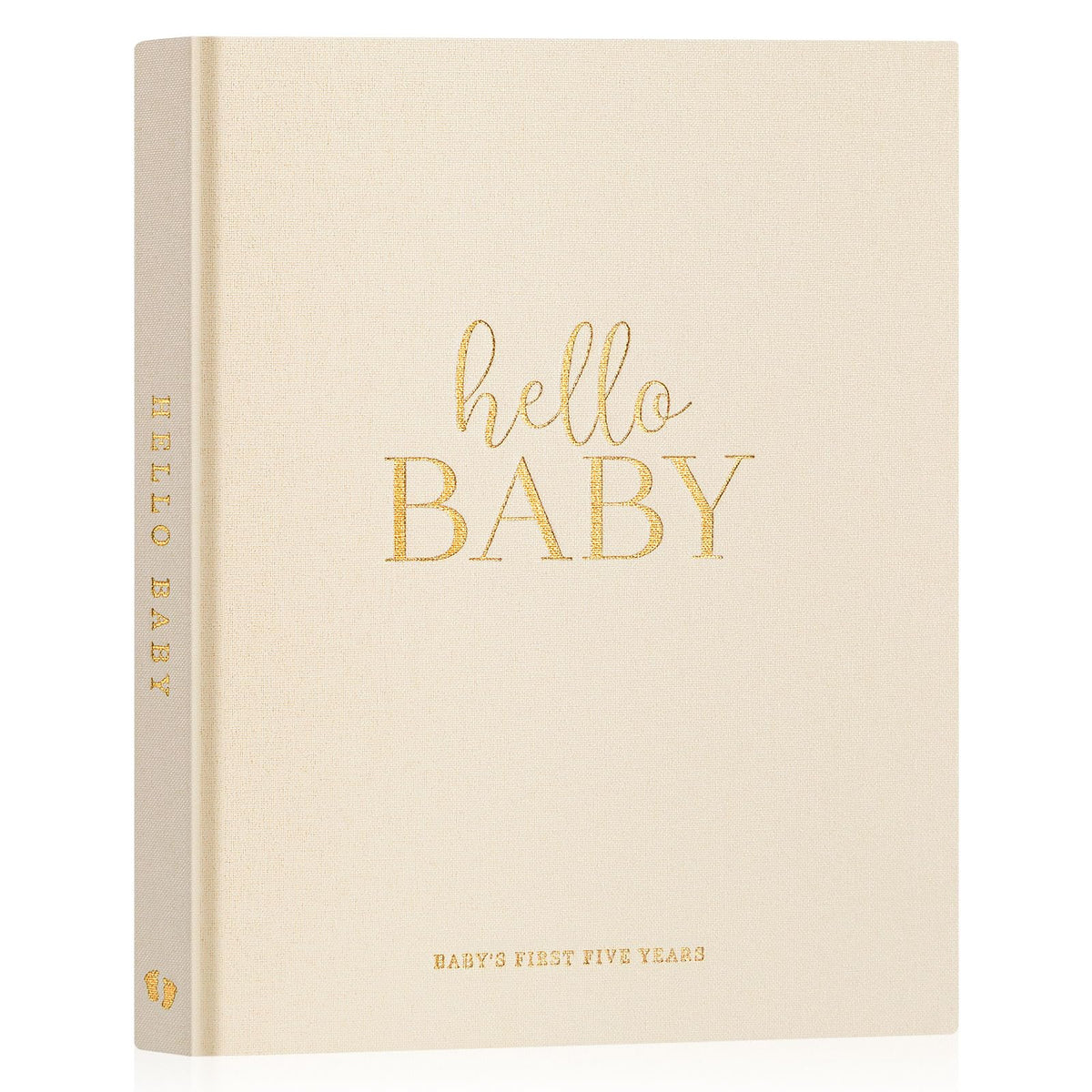 Lanpn Hello Baby memory book cover in linen hardcover for long-lasting keepsake.