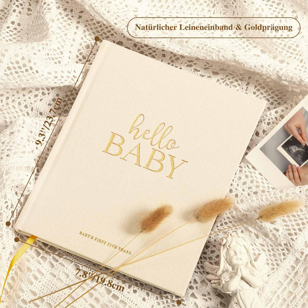 Lanpn Hello Baby woodland-animals illustration page captures baby milestones with charm.