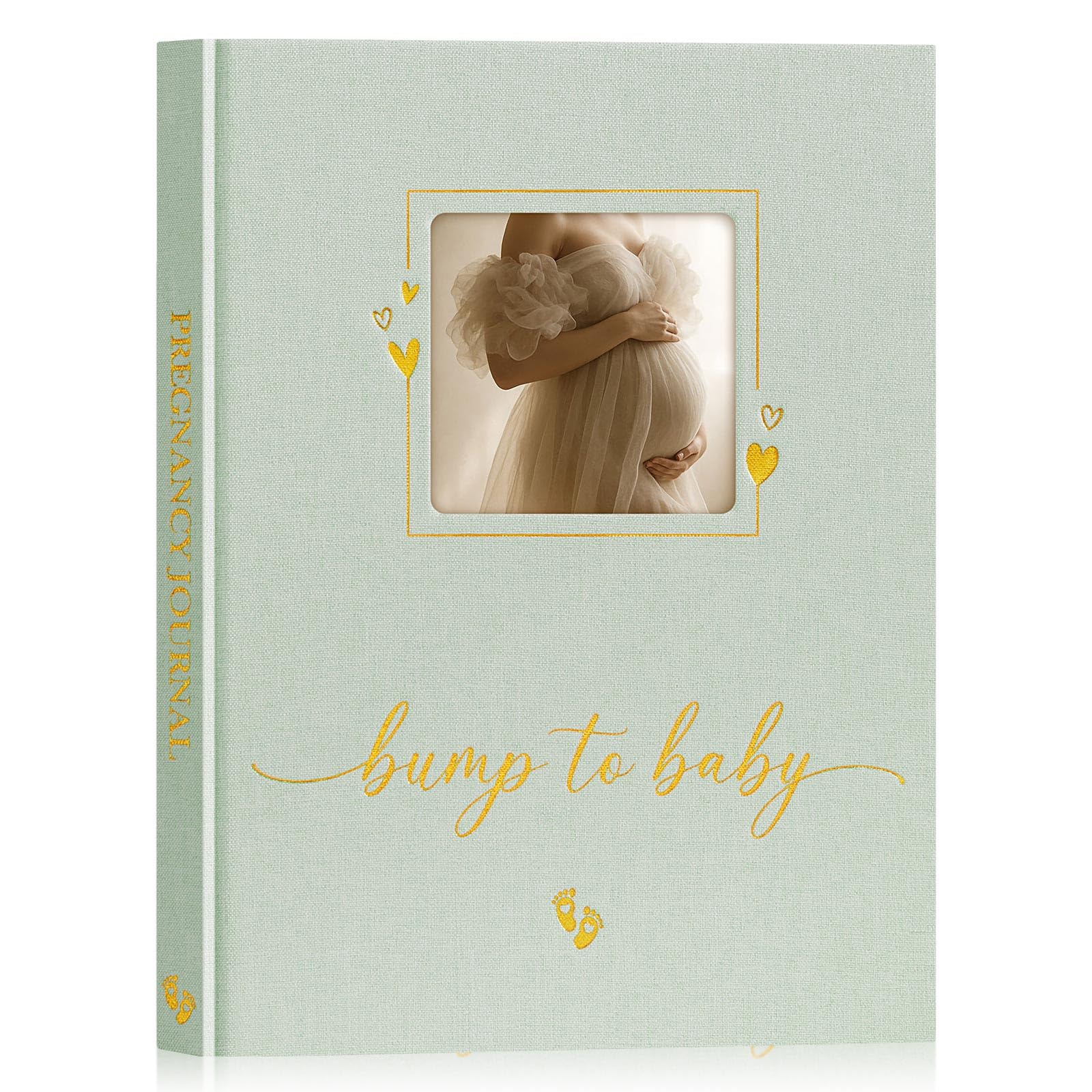Lanpn pregnancy journal cover in sage green with linen texture for premium keepsake quality