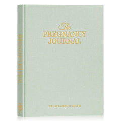 Lanpn pregnancy journal cover in sage green linen with gold foil for a premium keepsake