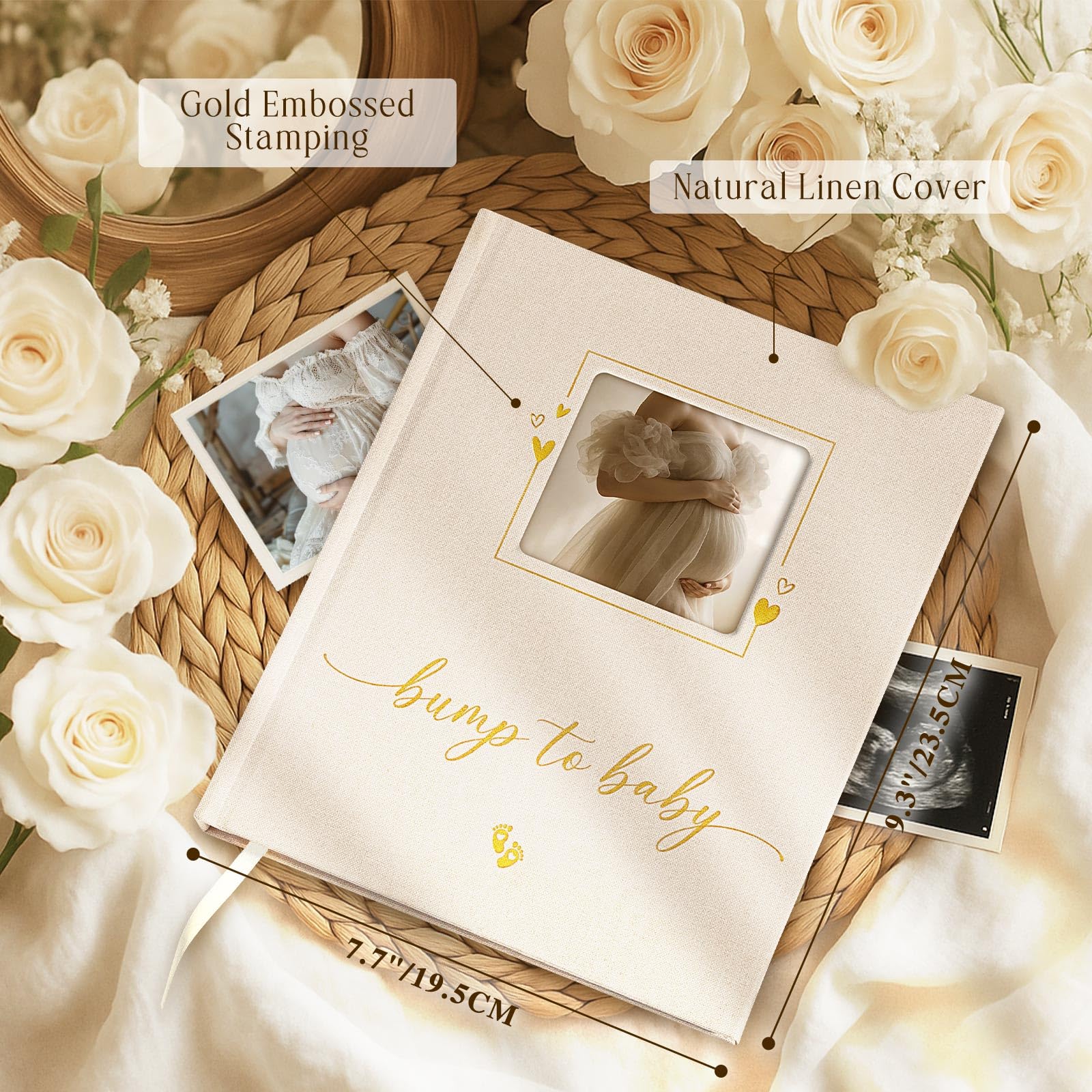 Lanpn pregnancy journal linen hardcover with gold foil for elegant durability.