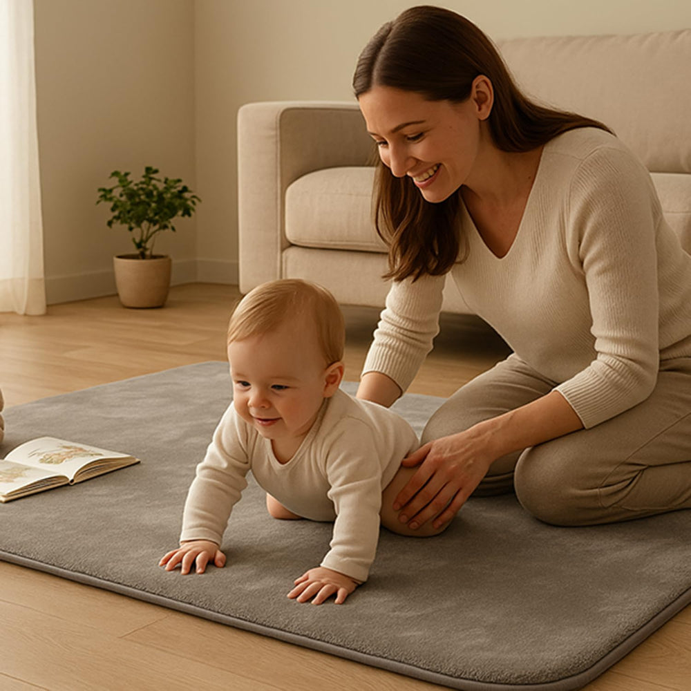 Lansber play mat cleaned with damp cloth demonstration of easy maintenance