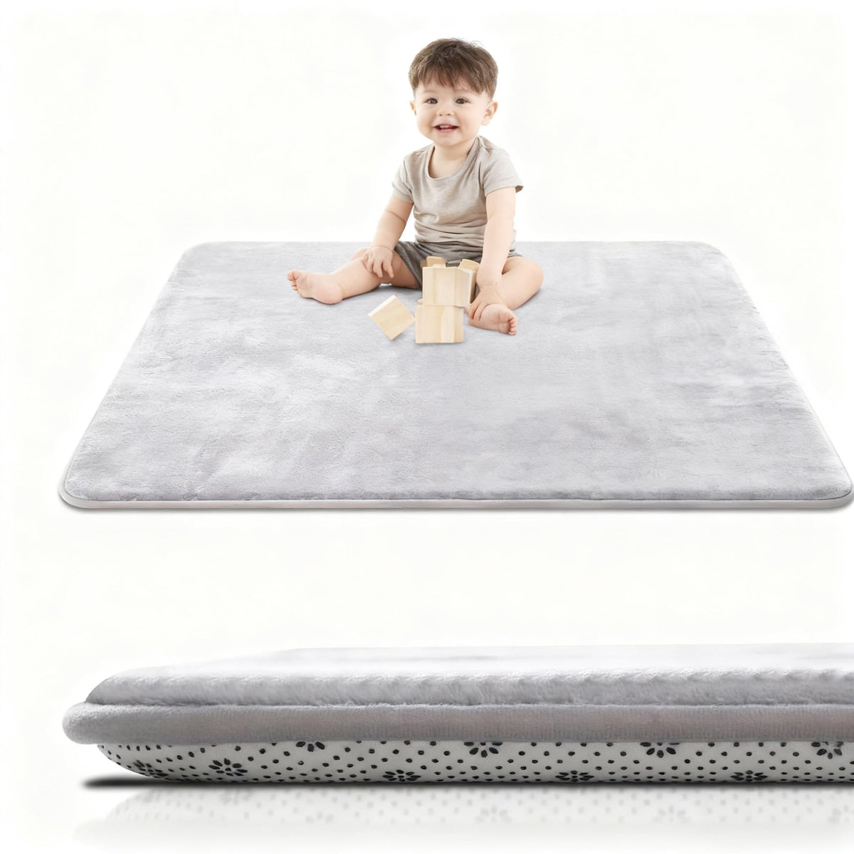 Lansber baby play mat with 1.2-inch foam offers cushioned tummy time and non-slip backing