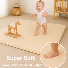 Lansber baby play mat laid flat at 47x47 inches with non-slip backing for safe crawling.