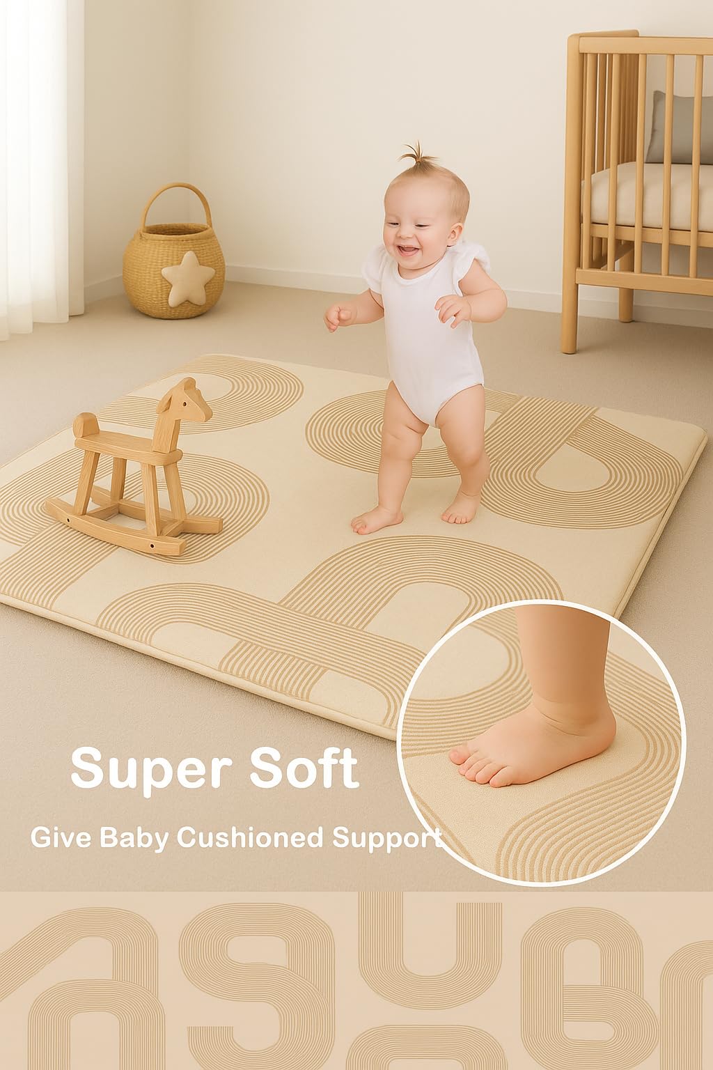 Lansber play mat non-slip backing keeps crawling safe on any floor