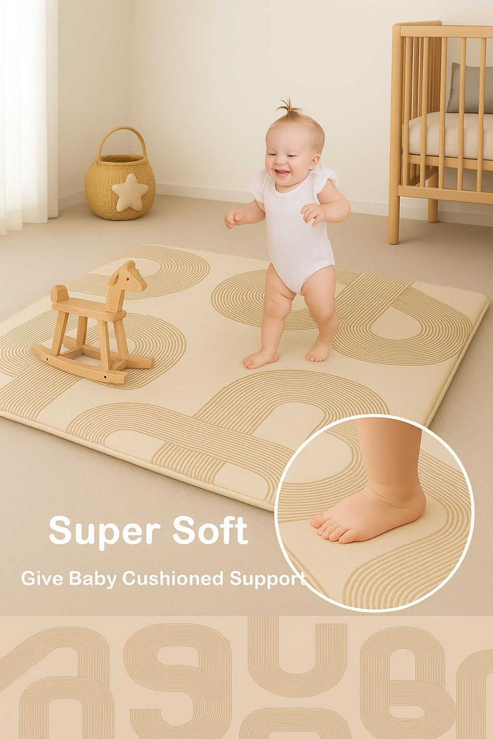 Lansber play mat non-slip backing keeps crawling safe on any floor