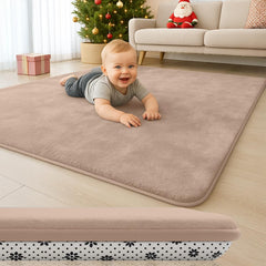 Lansber thick padded baby floor mat close-up showing 1.2-inch foam for cushioned tummy time.