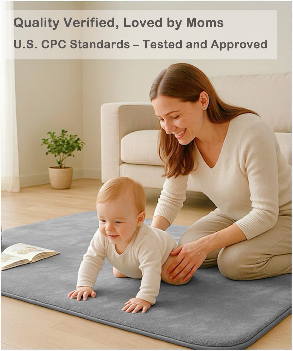Lansber versatile gray mat suitable for nursery, playpen, and floor play