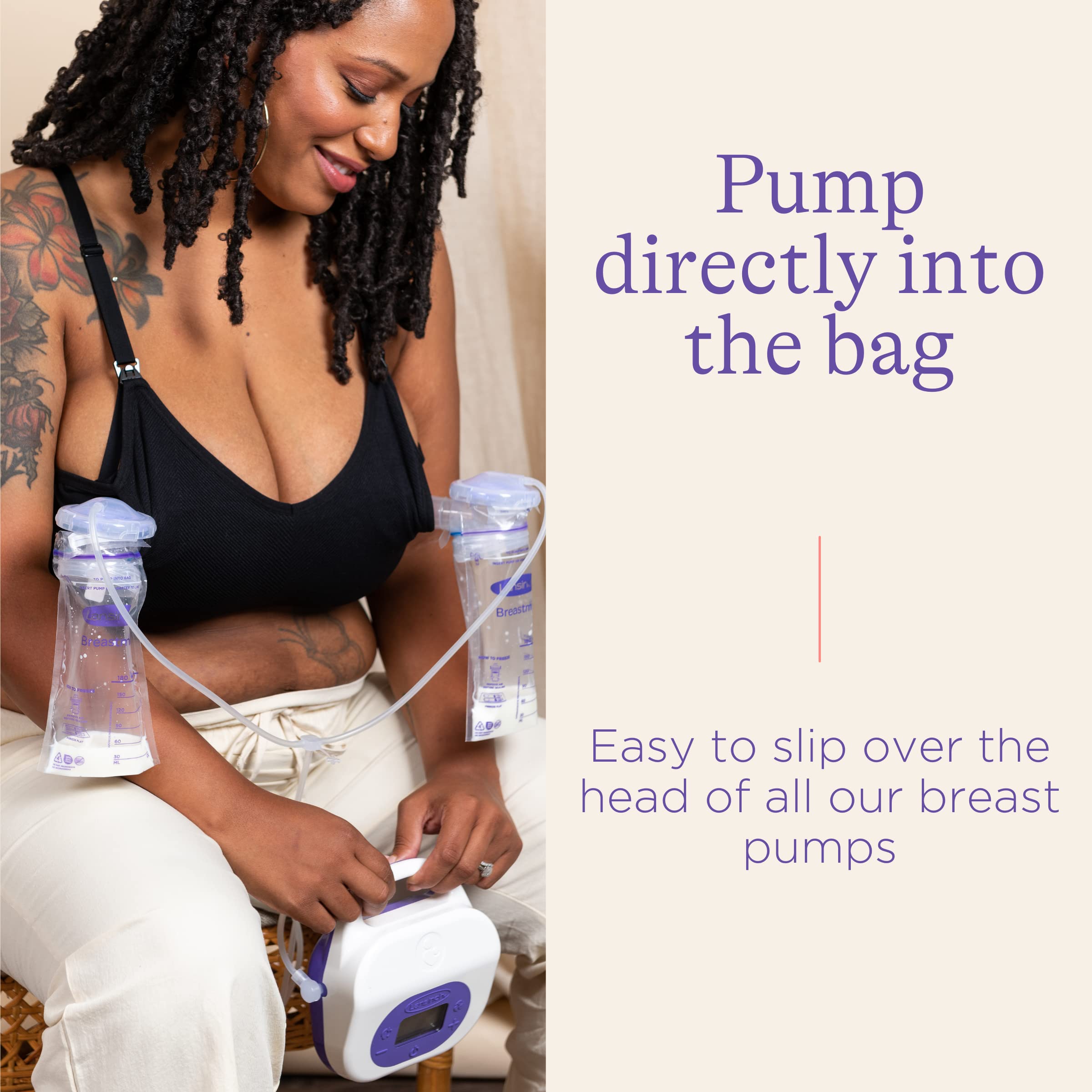 Lansinoh bag shows tamper-evident seal for added safety.