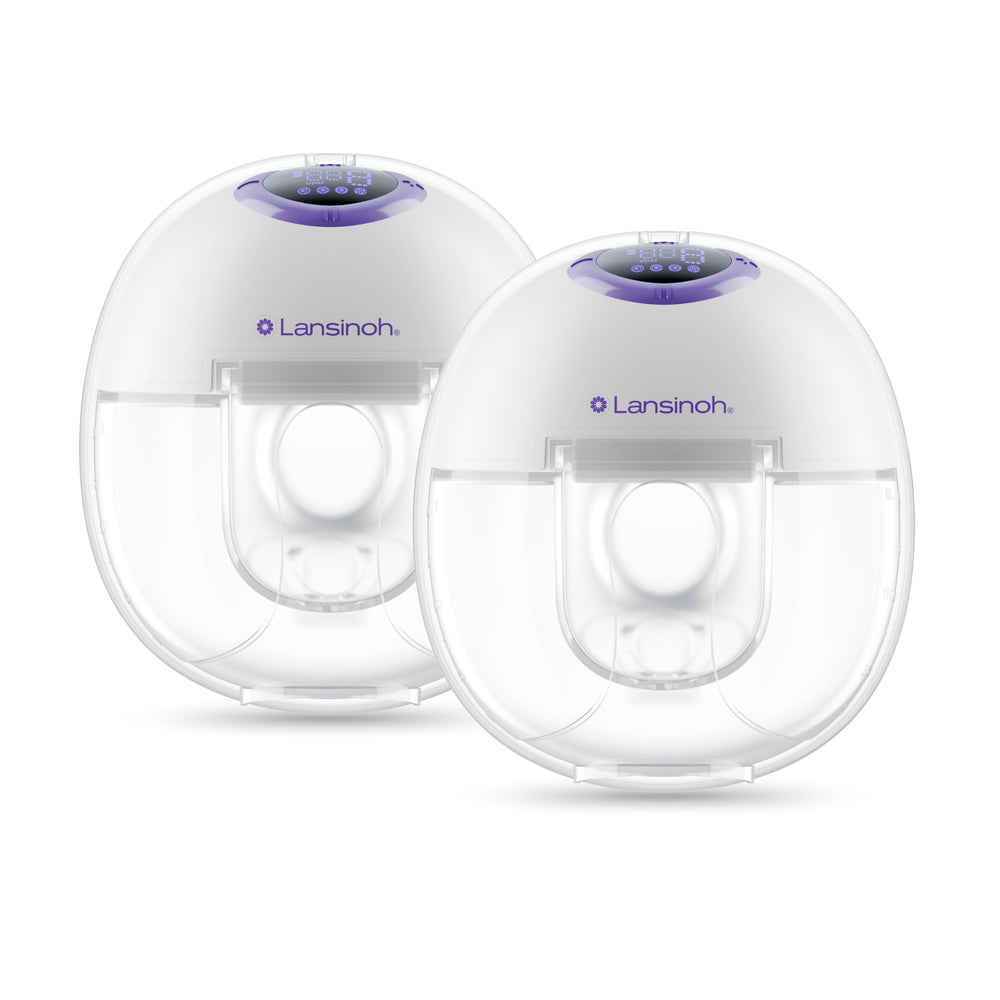 Lansinoh DiscreetDuo wearable pump front view for portable, hands-free pumping on the go.