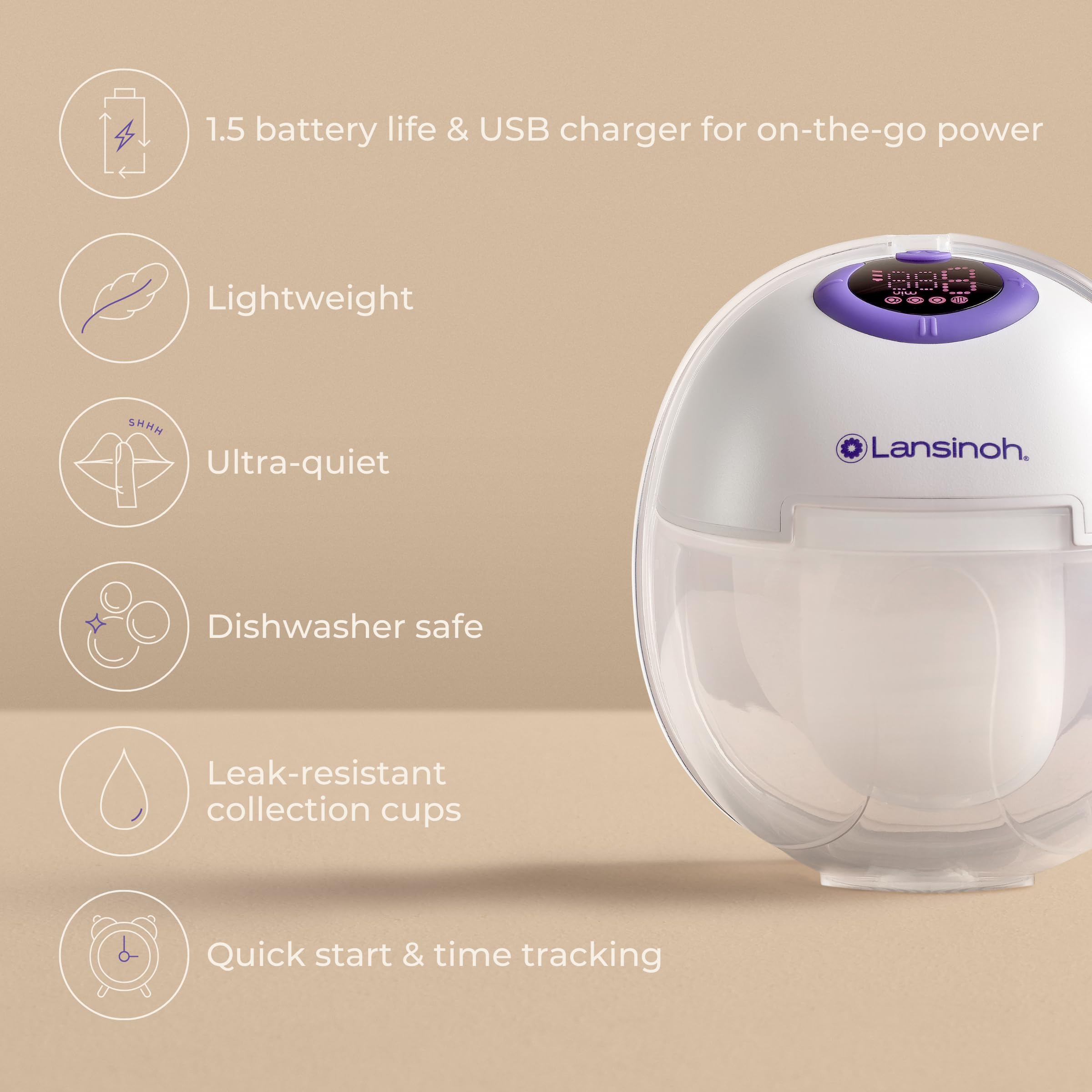 Lansinoh DiscreetDuo LED display clearly shows settings for easy adjustments.