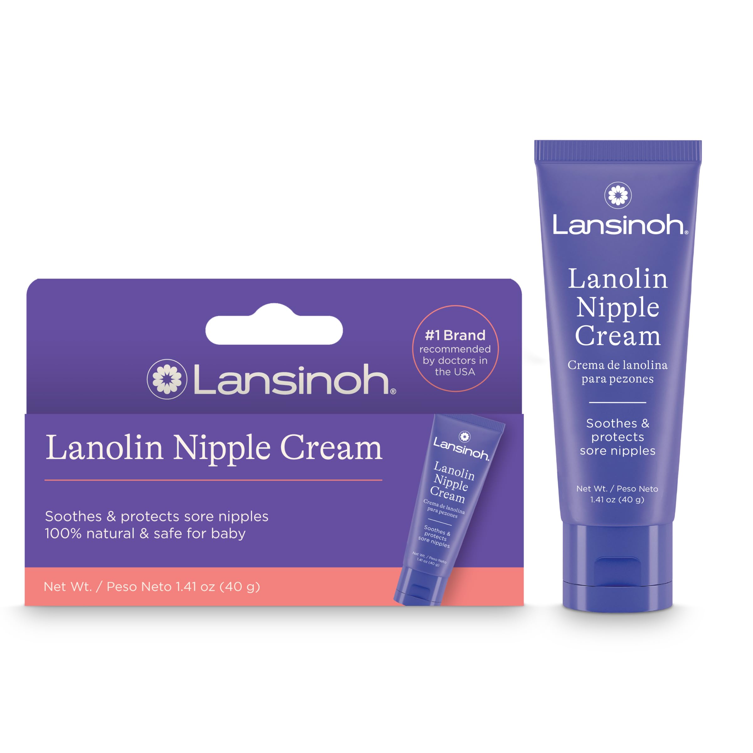 Lansinoh Lanolin Nipple Cream tube for safe, baby-friendly breastfeeding.