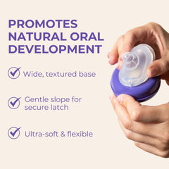 Lansinoh NaturalWave nipple flexible-tip flow-control lets baby regulate milk flow.