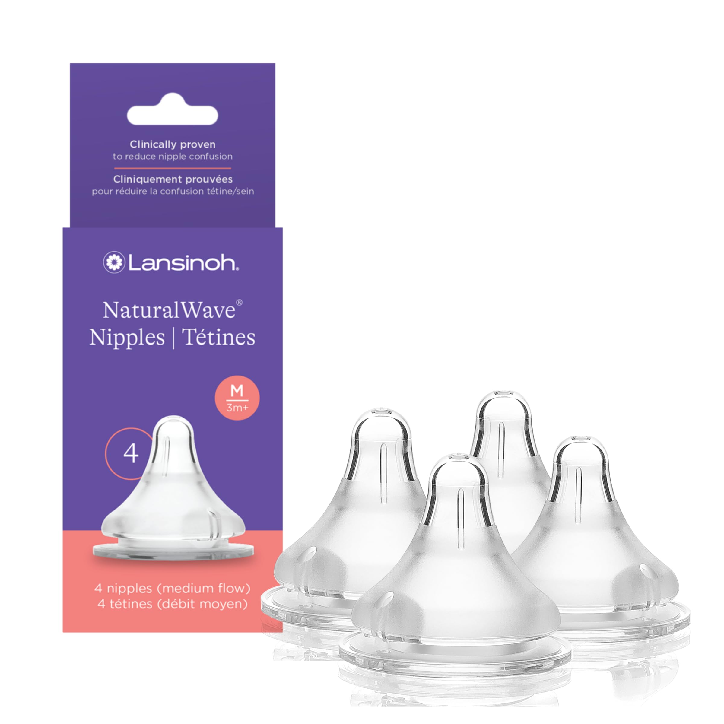 Lansinoh NaturalWave nipple with a wide base enhancing latch and comfort.
