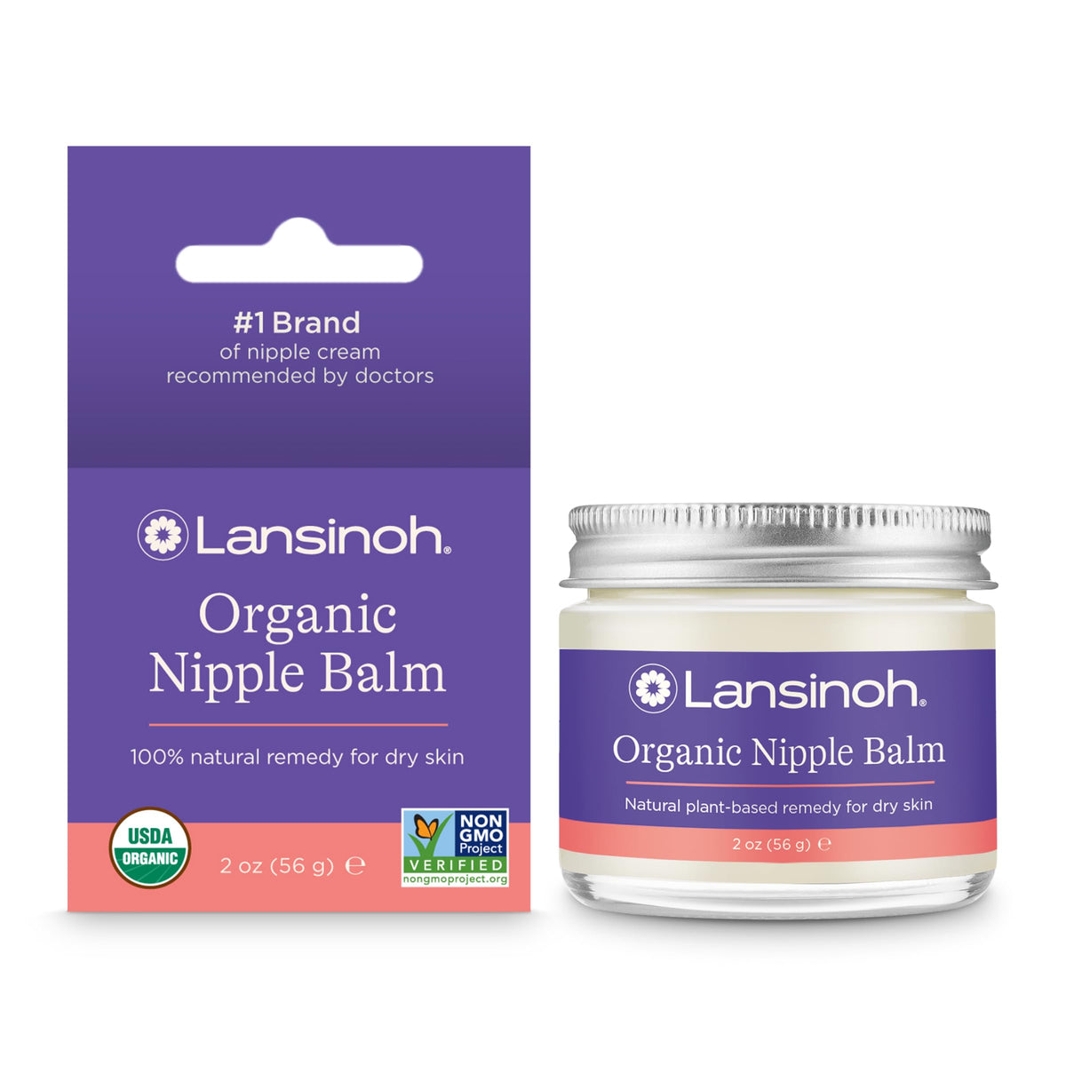 Lansinoh Organic Nipple Balm tub front for gentle breastfeeding comfort