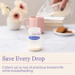 Lansinoh milk collector on breast demonstrates natural suction for leak-free feeding sessions.