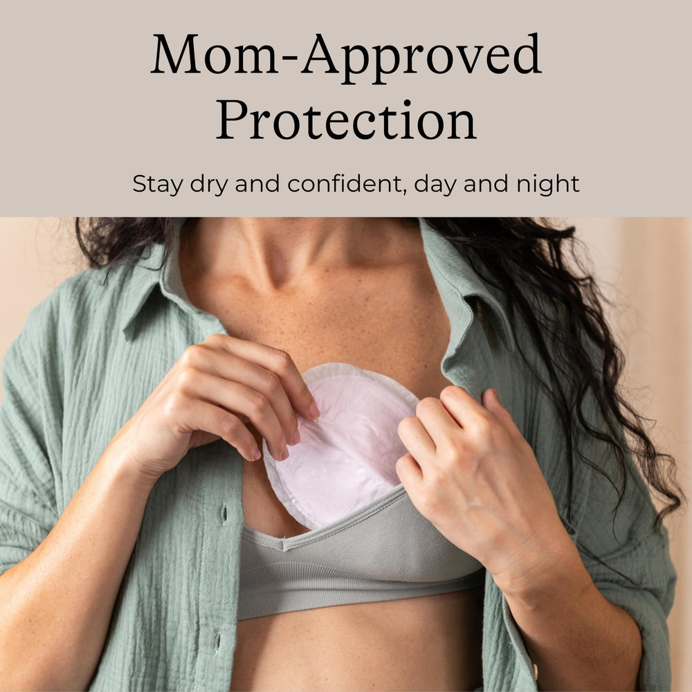 Lansinoh Stay Dry nursing pad contoured shape supports comfortable invisibility under clothing.
