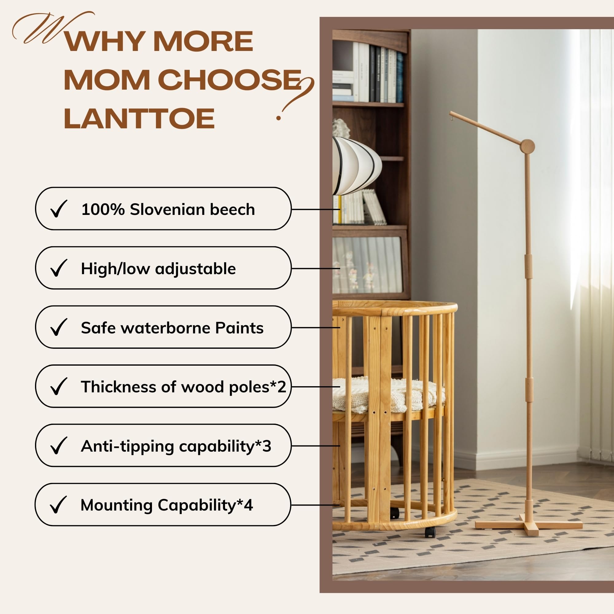 Lanttoe anti-toppling attachment keeps baby gear secure and stability-focused during use.