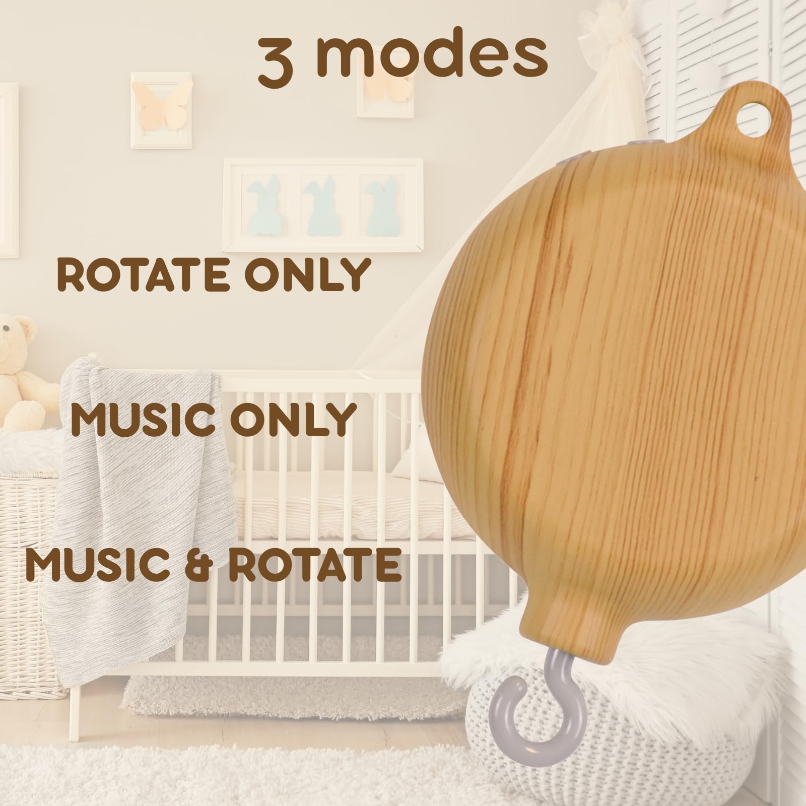 Lanttoe wood color baby mobile with rotating hook for gentle motion
