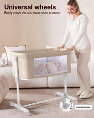Larex Baby Bassinet 7-height adjustable aligns with most beds for convenient access.