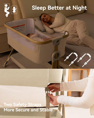 Larex Baby Bassinet height adjustment fits various beds for close proximity