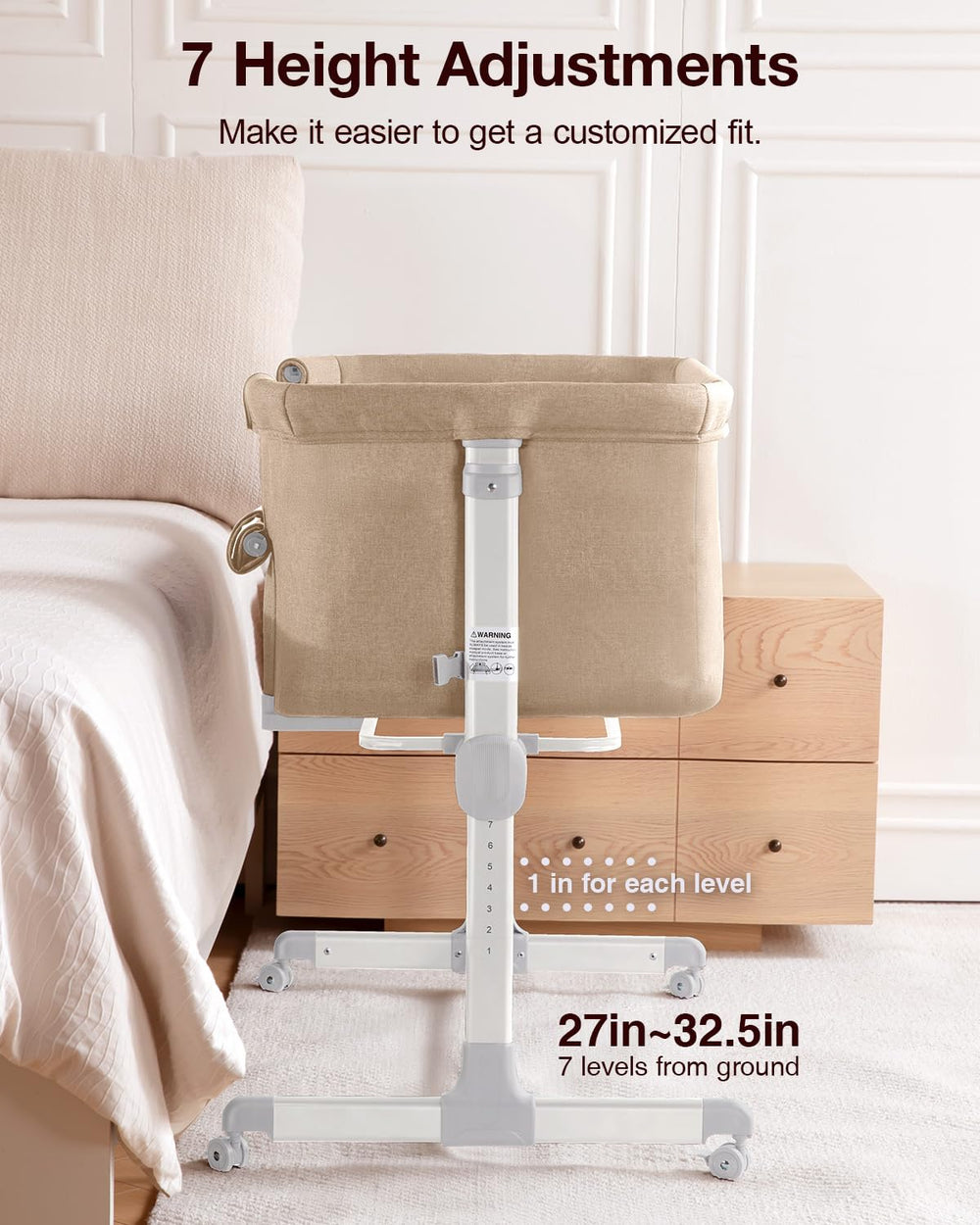 Larex Baby Bassinet mesh-sides for visibility and airflow during naps.