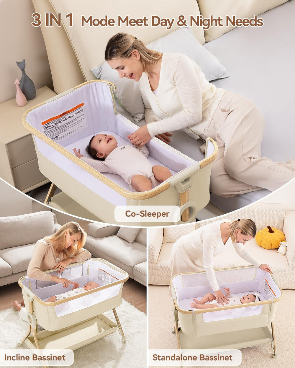 Larex Baby Bassinet mesh sides provide breathability and visibility