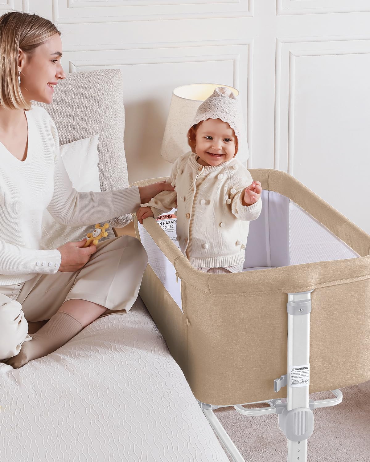 Larex Baby Bassinet painted iron-frame offers sturdy, safe stability during use.
